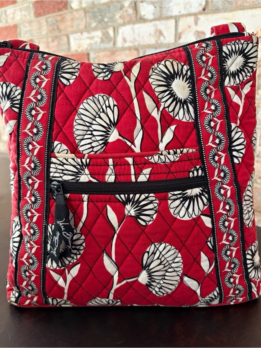 Vera Bradley Red Quilted Crossbody Bag with Black & White Floral